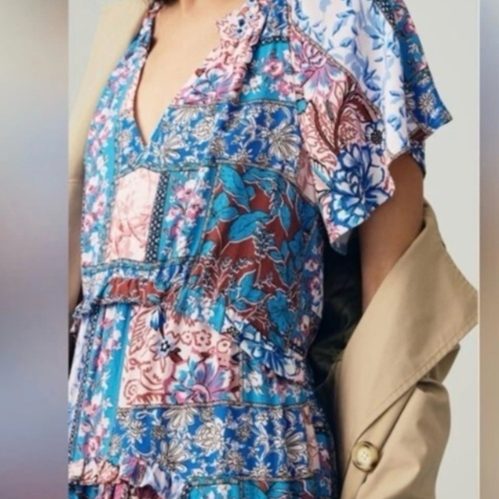 Anthropologie Pink and Blue Floral Dress